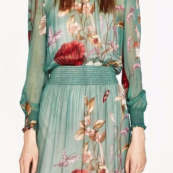 Zara Green Floral Long Sleeve Dress
Size L 
Brand New with tags - Picture 2 of 5